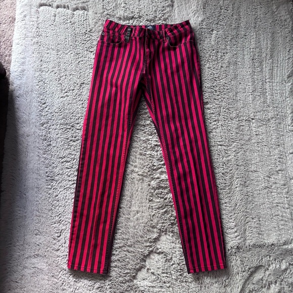 Y2K Authentic Icon Red Striped Skinny Goth Jeans 31 Woman's - Picture 1 of 6